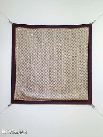 Kitlife Gucci Horsebit Gold Stamping Twill Silk Scarf Beige & Dark Brown 90x90cm