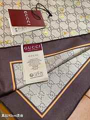 Kitlife Gucci Horsebit Gold Stamping Twill Silk Scarf Beige & Dark Brown 90x90cm - 4