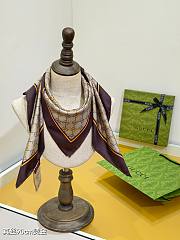 Kitlife Gucci Horsebit Gold Stamping Twill Silk Scarf Beige & Dark Brown 90x90cm - 5