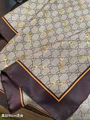 Kitlife Gucci Horsebit Gold Stamping Twill Silk Scarf Beige & Dark Brown 90x90cm - 2