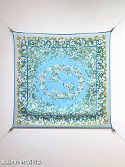 Kitlife Gucci Interlocking G Floral Twill Silk Scarf Blue & White 90x90cm - 1