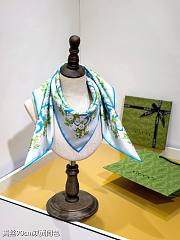 Kitlife Gucci Interlocking G Floral Twill Silk Scarf Blue & White 90x90cm - 6