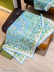 Kitlife Gucci Interlocking G Floral Twill Silk Scarf Blue & White 90x90cm - 4