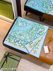 Kitlife Gucci Interlocking G Floral Twill Silk Scarf Blue & White 90x90cm - 3