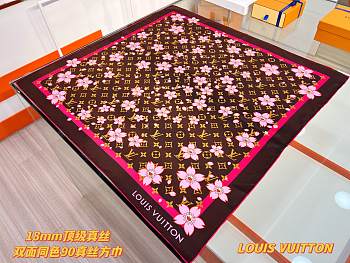 Kitlife Louis Vuitton x TM Monogram Brown Cherry Blossom Silk Scarf 88x88cm