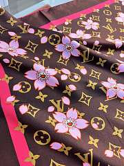 Kitlife Louis Vuitton x TM Monogram Brown Cherry Blossom Silk Scarf 88x88cm - 6