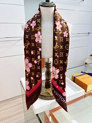 Kitlife Louis Vuitton x TM Monogram Brown Cherry Blossom Silk Scarf 88x88cm - 5
