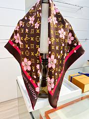 Kitlife Louis Vuitton x TM Monogram Brown Cherry Blossom Silk Scarf 88x88cm - 4