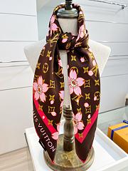 Kitlife Louis Vuitton x TM Monogram Brown Cherry Blossom Silk Scarf 88x88cm - 2