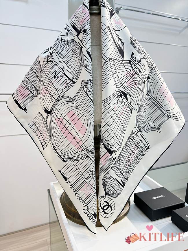 Kitlife Chanel 25S Birdcage Silk Scarf White 90x90cm - 1