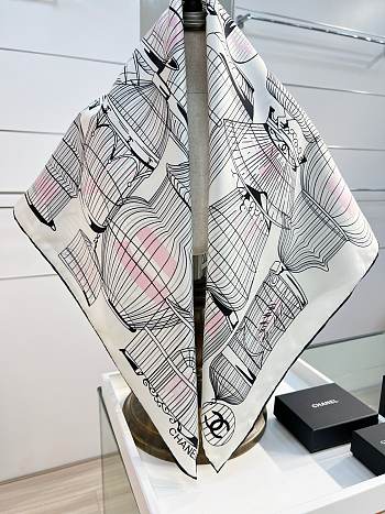 Kitlife Chanel 25S Birdcage Silk Scarf White 90x90cm