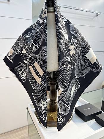 Kitlife Chanel 25S Birdcage Silk Scarf Black 90x90cm