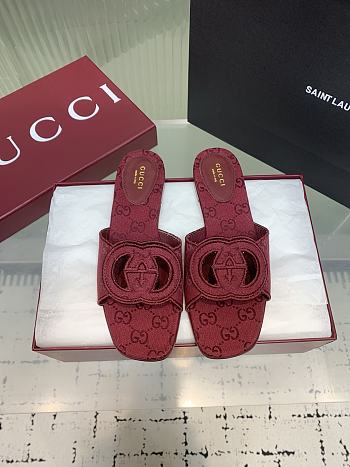 Kitlife Gucci GG Hollow Square Toe Flat Slippers Red