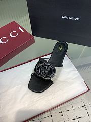 Kitlife Gucci GG Hollow Square Toe Flat Slippers Black & Beige - 2