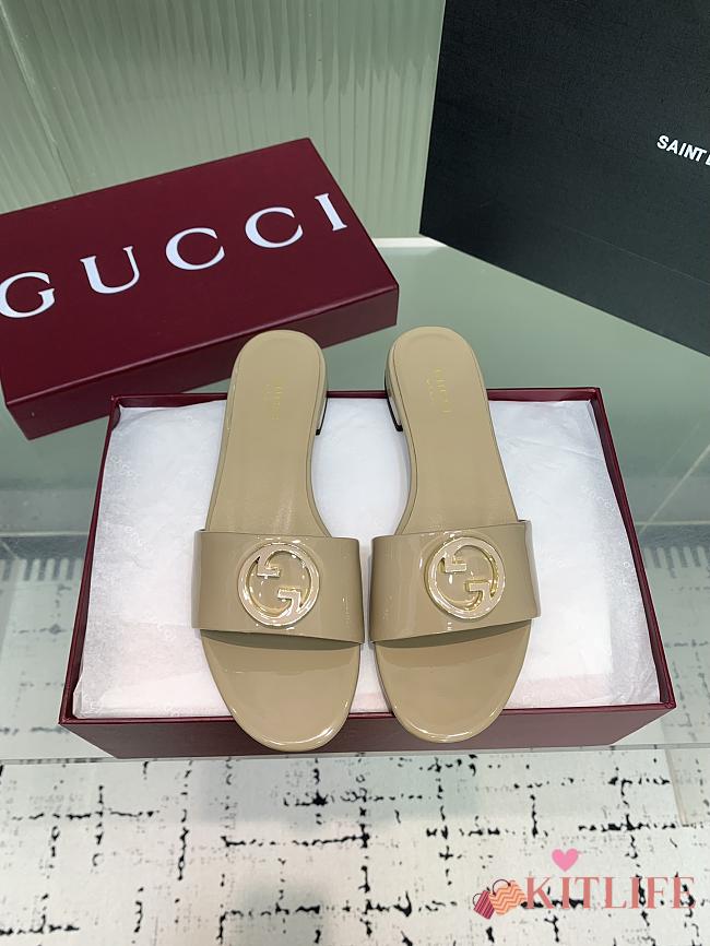Kitlife Gucci Interlocking Round Buckle Slippers Beige - 1