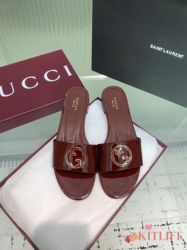 Kitlife Gucci Interlocking Round Buckle Slippers Red - 1