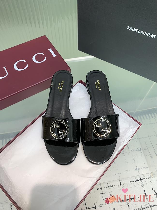 Kitlife Gucci Interlocking Round Buckle Slippers Black - 1