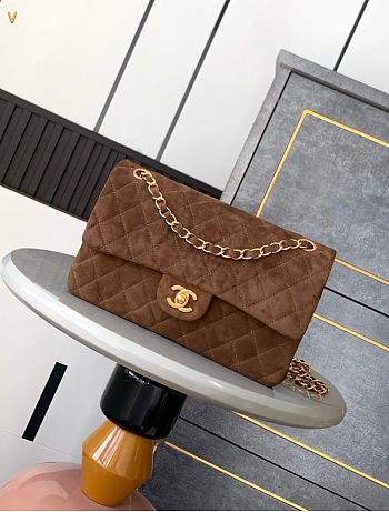 Kitlife Chanel Classic Flap Bag Brown Suede Leather 25cm