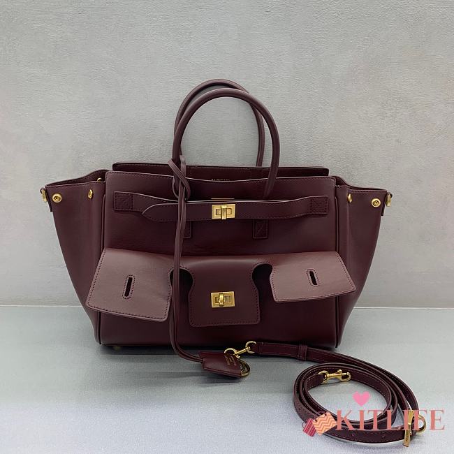 Kitlife Balenciaga Bel Air Carry All Bag in Dark Burgundy 30x10x24cm - 1