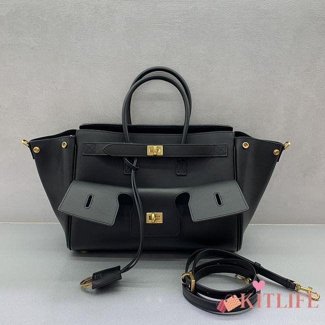 Kitlife Balenciaga Bel Air Carry All Bag in Black Gold Hardware 30x10x24cm - 1