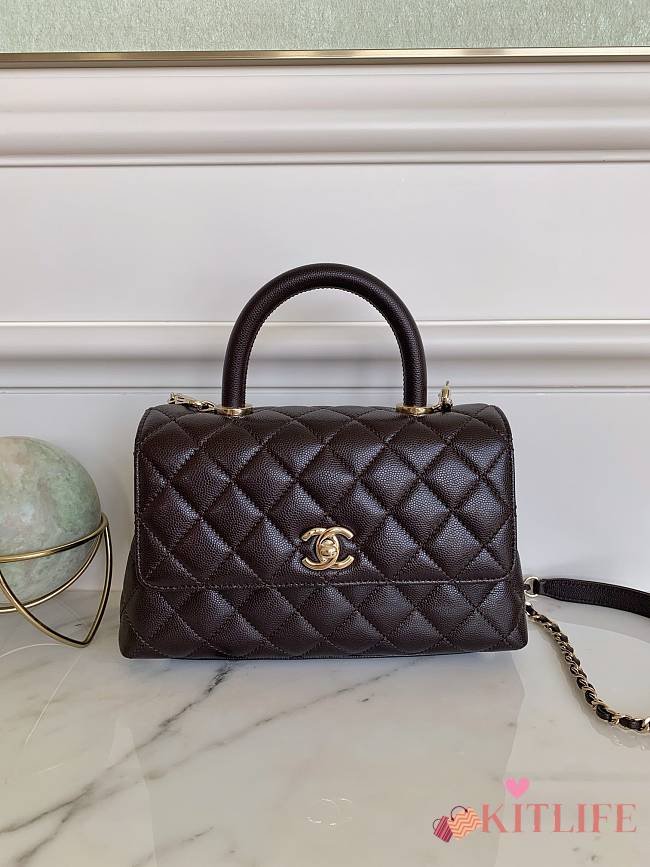 Kitlife Chanel Coco Handle Bag Dark Brown 24x14x10cm - 1