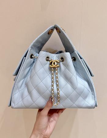 Kitlife Chanel 25C Drawstring Bucket Hobo Bag Light Blue Grained Leather 30×26×14cm