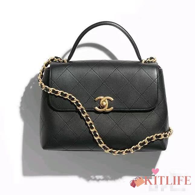 Kitlife Chanel Large Flap Bag With Top Handle Black Calfskin & Gold-Tone Metal 20.5×28×9.5 cm - 1