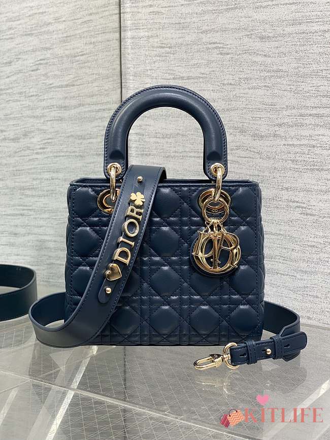 Kitlife Dior Lady Bag Dark Blue Gold Hardware 20x8x17cm - 1