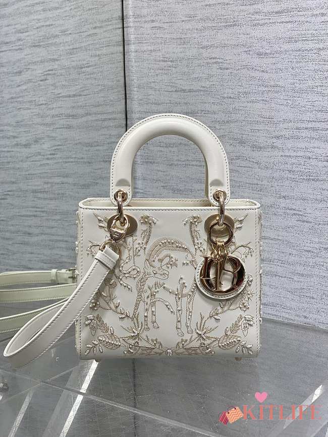 Kitlife Dior Lady Bead-embroidered Bag White 20cm - 1