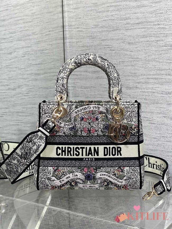 Kitlife Dior Lady Latte Embroidery with Multicolor Dior Around the World Motif Bag 24x11x20cm - 1