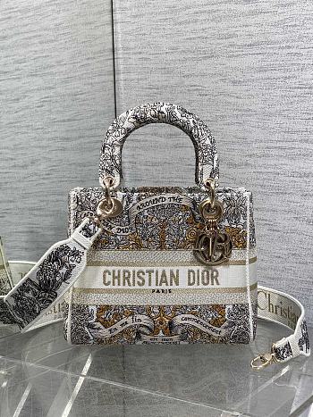 Kitlife Dior Lady White & Yellow Embroidery with Around the World Motif Bag 24x11x20cm