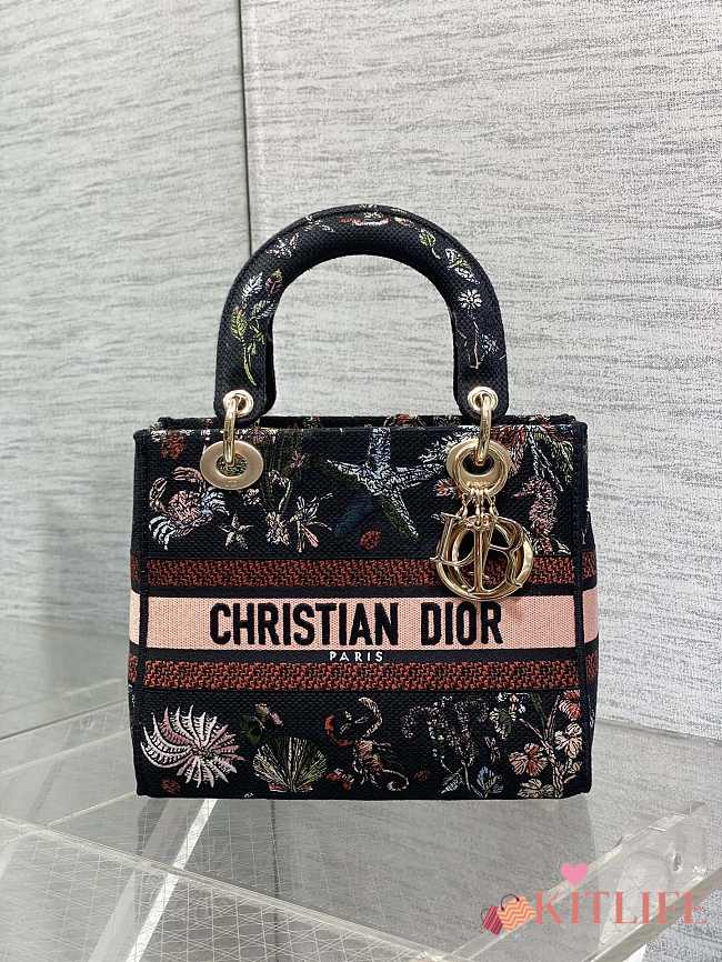 Kitlife Dior Lady Marine Embroidery Bag Black 24x11x20cm - 1