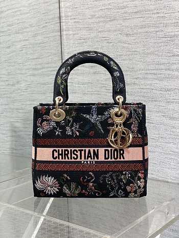 Kitlife Dior Lady Marine Embroidery Bag Black 24x11x20cm
