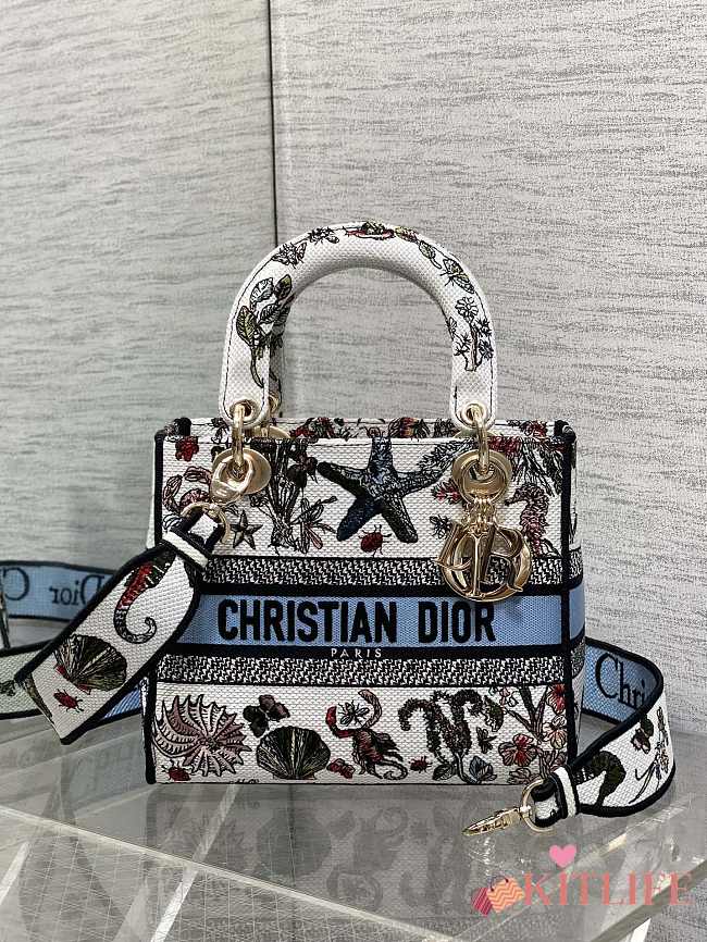 Kitlife Dior Lady Marine Embroidery Bag White 24x11x20cm - 1