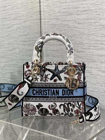 Kitlife Dior Lady Marine Embroidery Bag White 24x11x20cm
