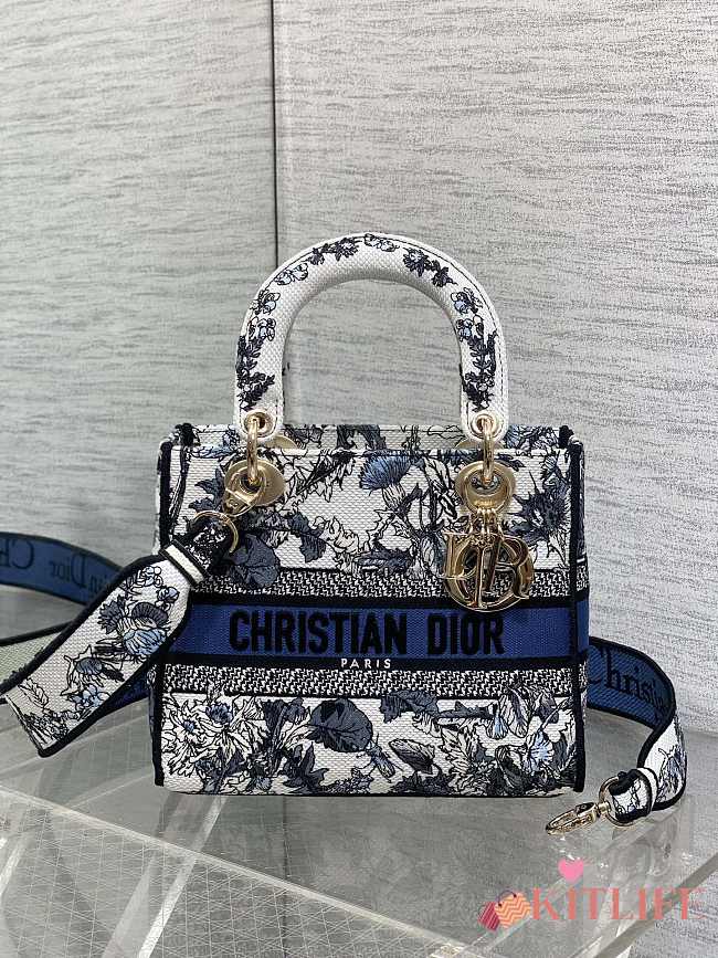 Kitlife Dior Lady Embroidery Bag White & Blue 24x11x20cm - 1