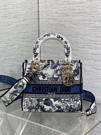 Kitlife Dior Lady Embroidery Bag White & Blue 24x11x20cm
