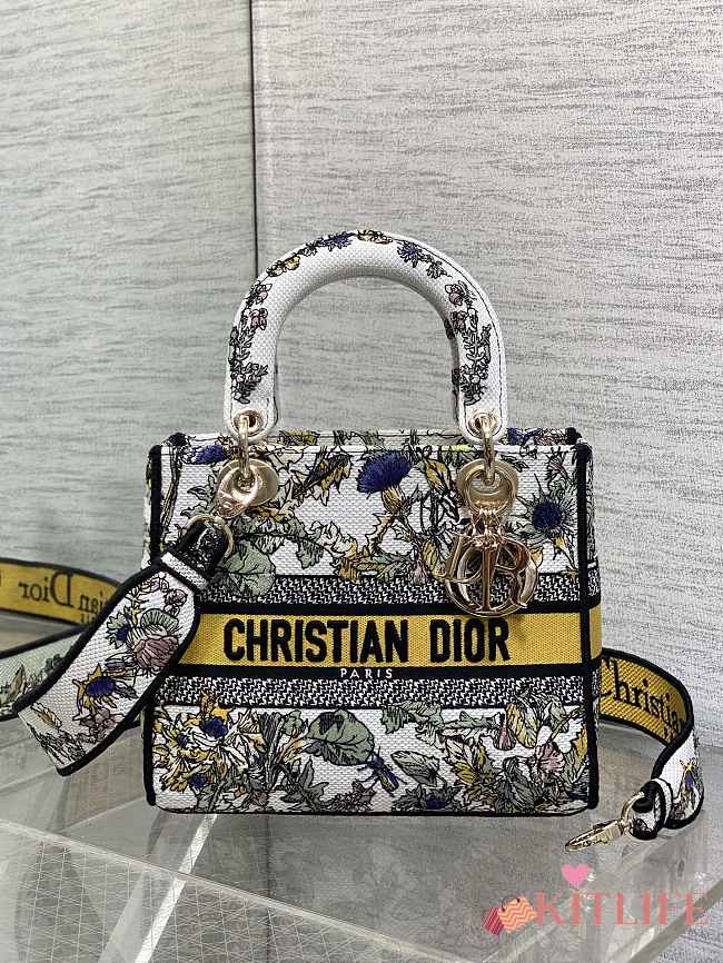 Kitlife Dior Lady Embroidery Bag White & Yellow 24x11x20cm - 1