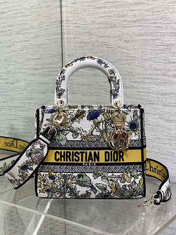 Kitlife Dior Lady Embroidery Bag White & Yellow 24x11x20cm