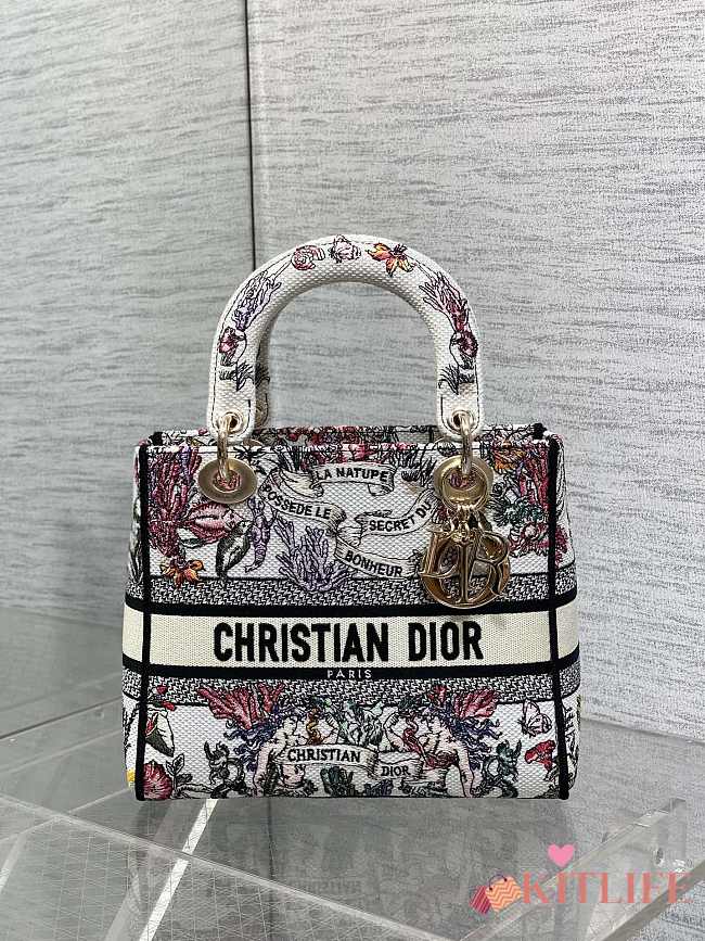 Kitlife Dior Lady Embroidery Bag White & Pink 24x11x20cm - 1