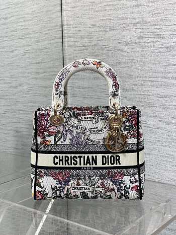 Kitlife Dior Lady Embroidery Bag White & Pink 24x11x20cm