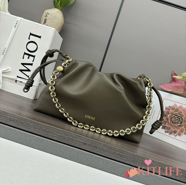Kitlife Loewe Soft Nappa Leather Flamenco Bag Green Olive 30x10.5x20cm - 1