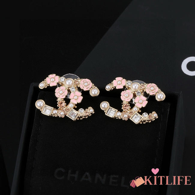 Kitlife Chanel Double C Classic Romantic Flower Pink Earrings - 1