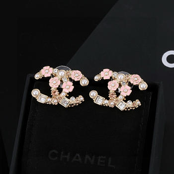 Kitlife Chanel Double C Classic Romantic Flower Pink Earrings