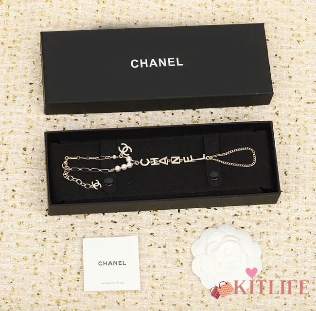 Kitlife Chanel Rhinestone Pearl Letter Bracelet - 1