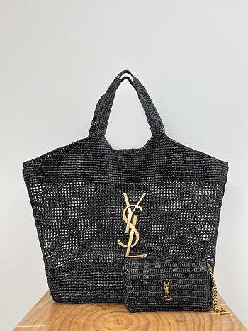Kitlife YSL Icare In Raffia Black Color Bag - 55x43x5cm