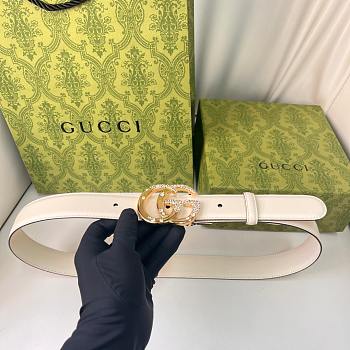 Kitlife Gucci Belt Gold Diamond Buckle in White 3cm
