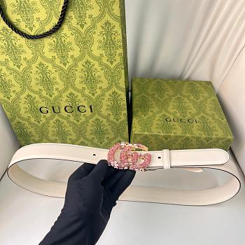 Kitlife Gucci Belt Pink Diamond Buckle in White 3cm