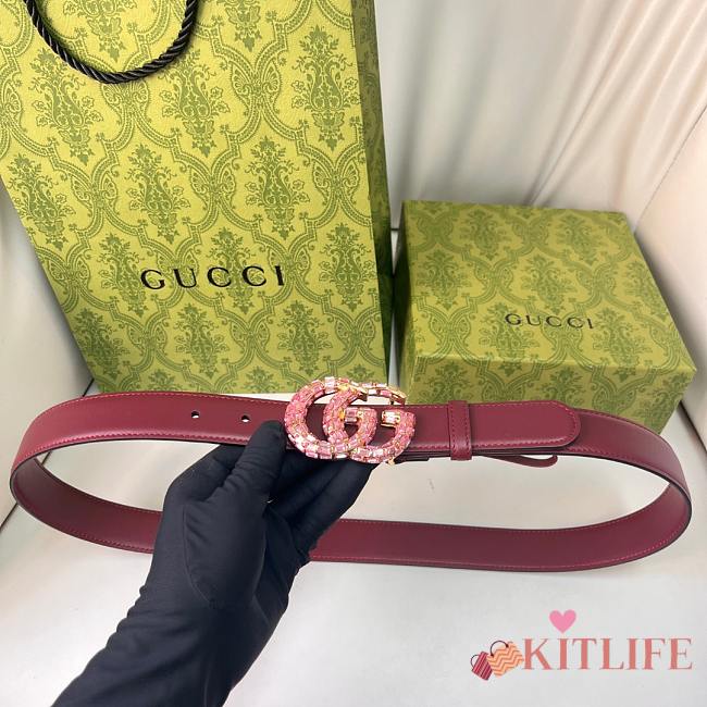 Kitlife Gucci Belt Pink Buckle in Burgundy 3cm - 1