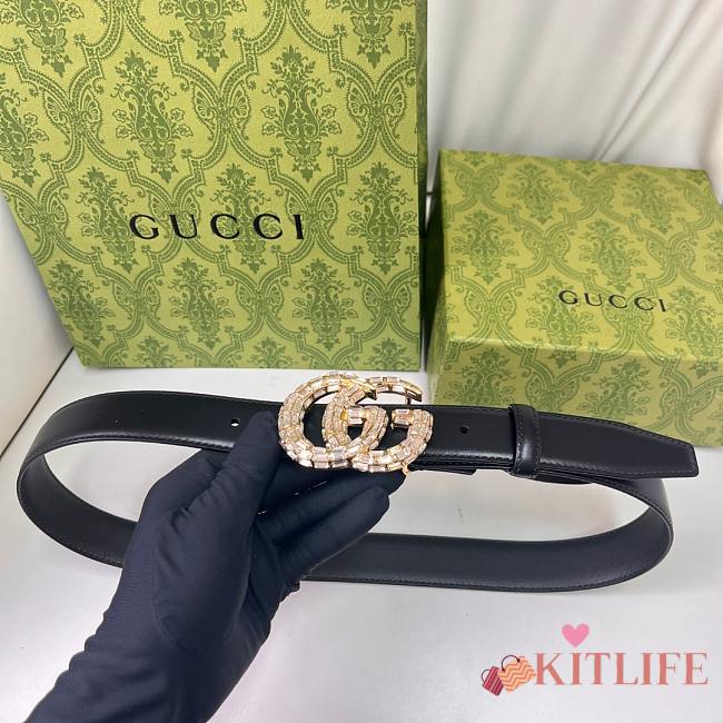 Kitlife Gucci Belt Gold Buckle in Black 3cm - 1